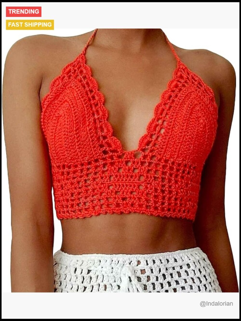 Crochet Halter Tank Top Backless Knot Tied Crop Cami Knit Bra Bralette Boho